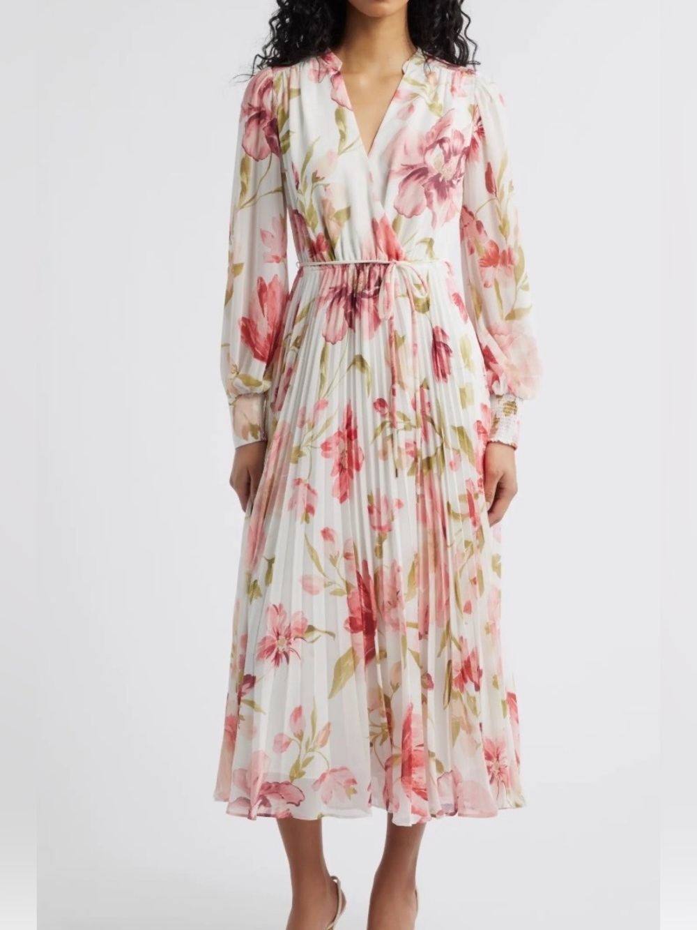 Ever New Floral Pleated Maxi Dress in Pink and Cream Size 6